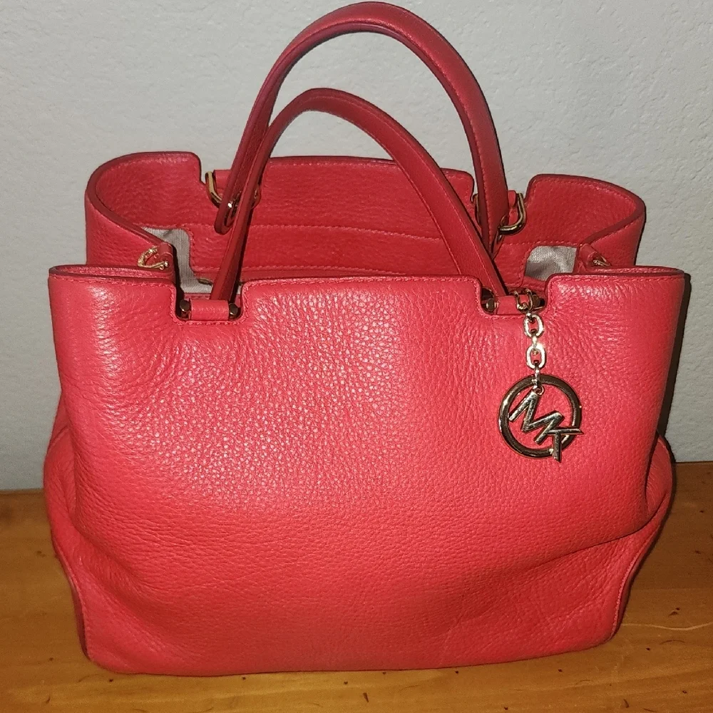 Michael Kors Tangerine Red Pebbled Leather Satchel